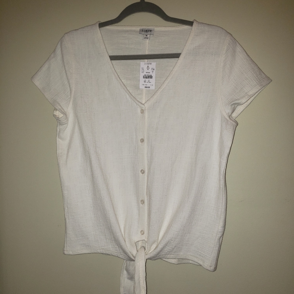 J Crew Textured Tie-Front Top. NWT
